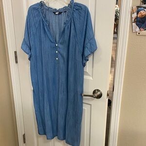 Lands End Light Blue Ruffled Henley Tunic Dress